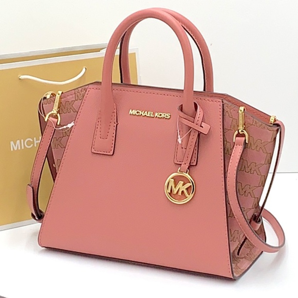 Michael Kors Avril Small Leather Top-Zip Satchel crossbody bag Rose color